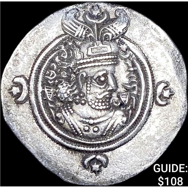 Sasanian Khusru II 591-628 AD Silver Drachm CHOICE AU