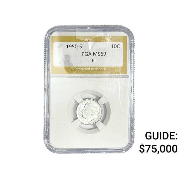 1950-S Roosevelt Dime PGA MS69 FT