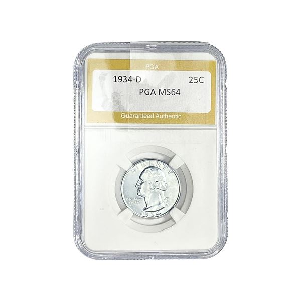 1934-D Washington Silver Quarter PGA MS64
