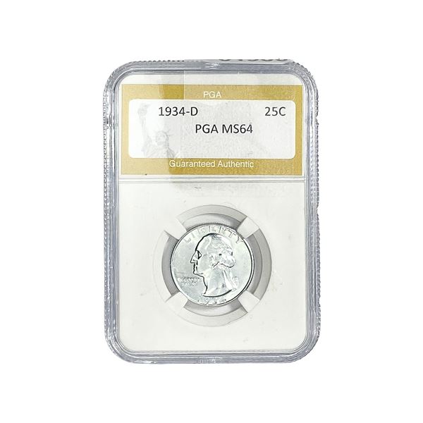 1934-D Washington Silver Quarter PGA MS64