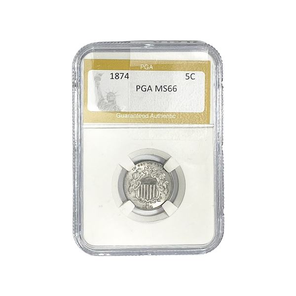1874 Shield Nickel PGA MS66