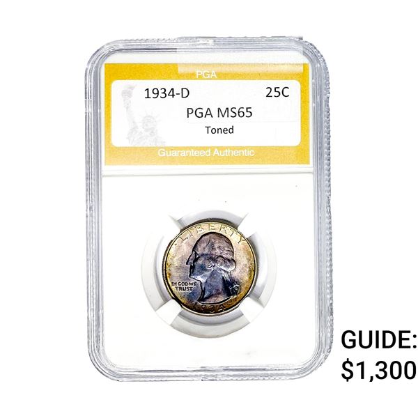 1934-D Washington Silver Quarter PGA MS65 Toner