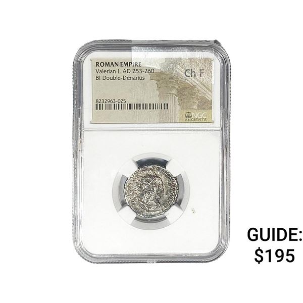 Roman Valerian I, AD 253-260 BI Dbl-Denarius NGC Ch F