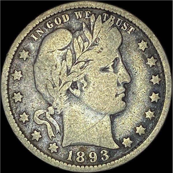 1893-O Silver Barber Quarter ABOUT  UNCIRCULATED