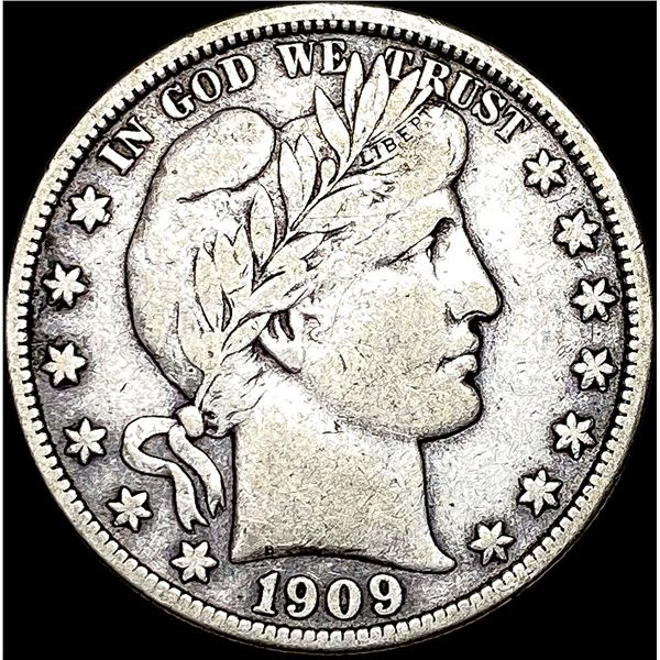 1909 Silver Barber Half Dollar ABOUT  UNCIRCULATED