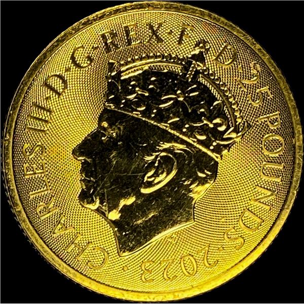 2023 Gold 25 Pounds King Charles III .25oz  GEM BU
