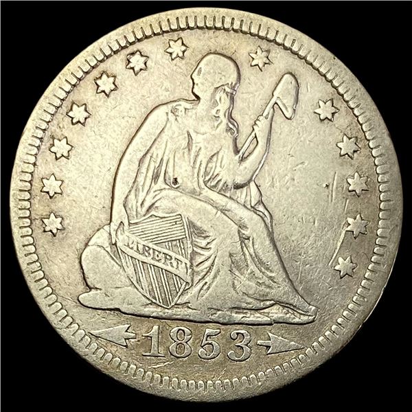 1853 Arrows/Rays Seated Liberty Quarter  LIGHTLY CIRCULATED