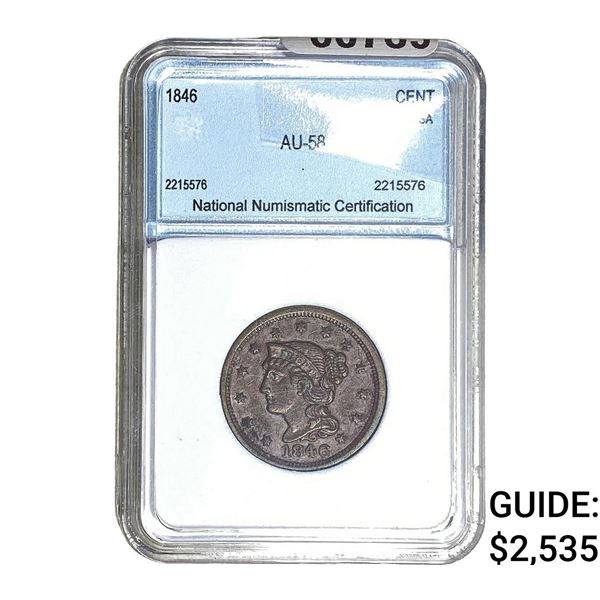 1846 Braided Hair Large Cent NNC AU58