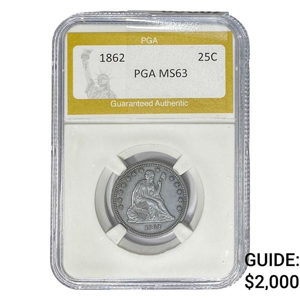 1862 Seated Liberty Quarter PGA MS63
