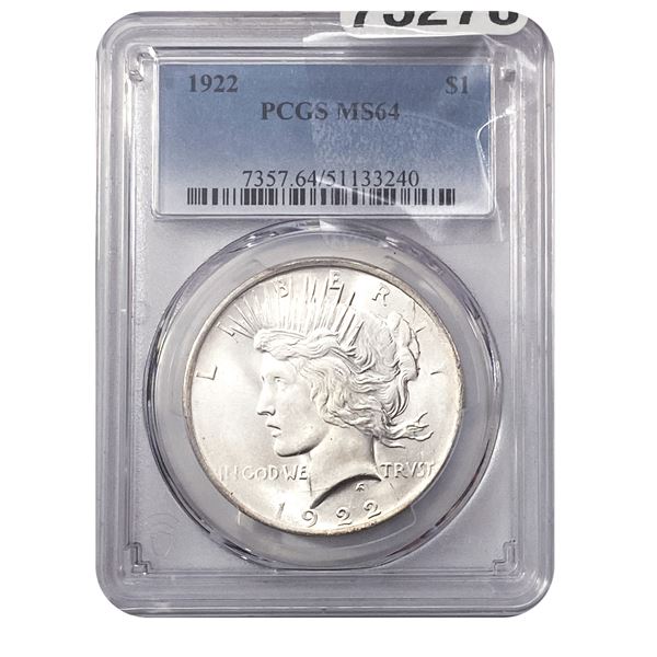 1922 Morgan Silver Dollar PCGS MS64