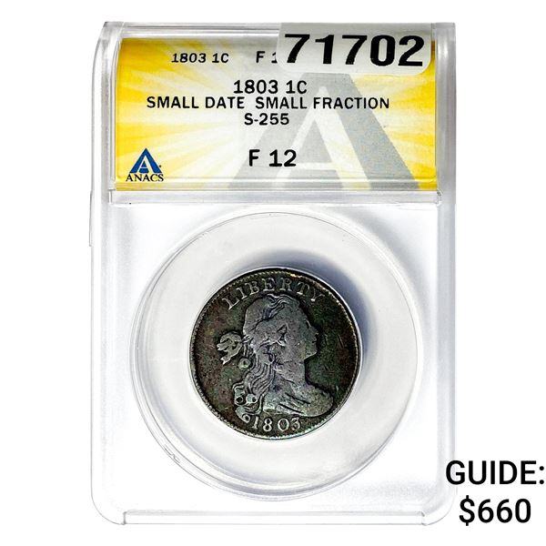 1803 Draped Bust Large Cent F 12Small Date