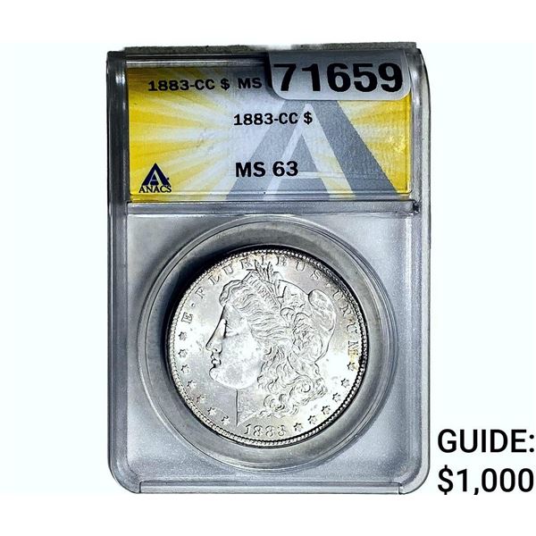1883-CC Morgan Silver Dollar ANACS MS63
