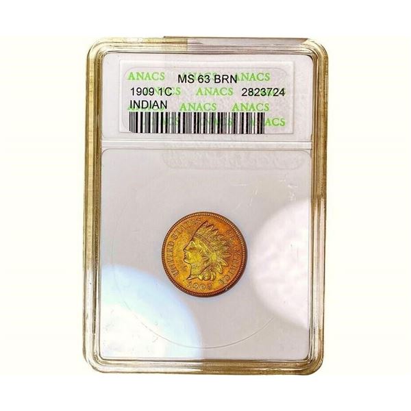 1909 Indian Head Cent ANACS MS63 BRN