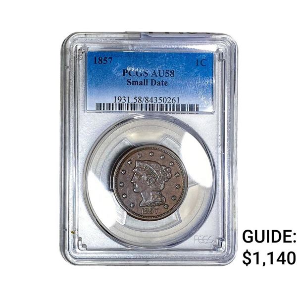 1857 Braided Hair Large Cent PCGS AU58 Small Date