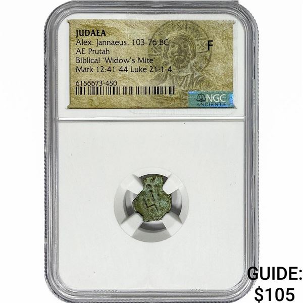 Judaea Alex. Jannaeus, 103-76 BC Bronze Prutah NGC F