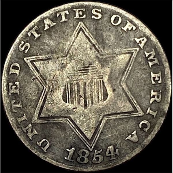 1854 Silver Three-Cent Piece LIGHTLY CIRCULATED