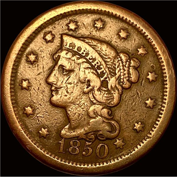 1850 Braided Hair Large Cent NEARLY UNCIRCULATED