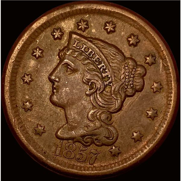 1857 Braided Hair Large Cent NEARLY UNCIRCULATED