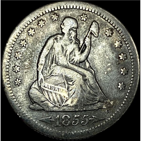 1855-O Silver Seated Liberty Quarter LIGHTLY CIRCULATED