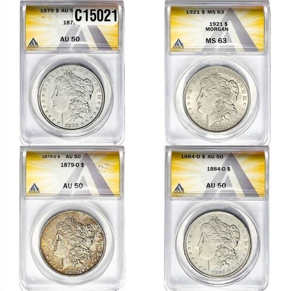 1879-1921 High Grade Morgan Silver Dollar [4 Coins] ANACS AU/MS50-63