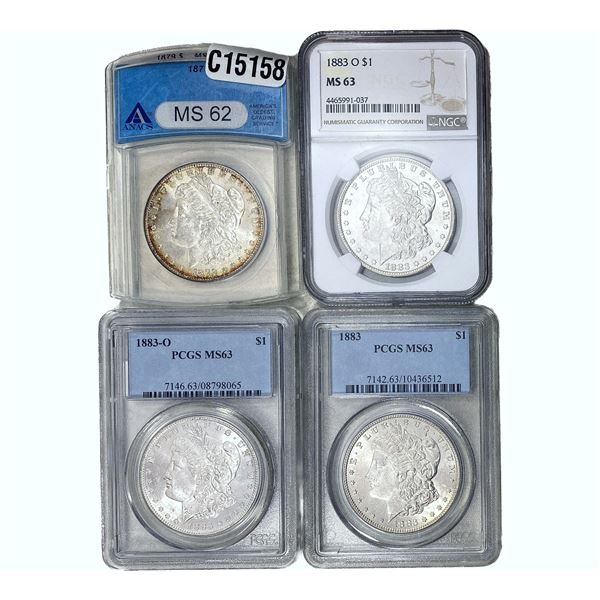 1879-1883 GEM BU Morgan Silver Dollar [4 Coins] NGC/ANACS/PCGS MS62/63