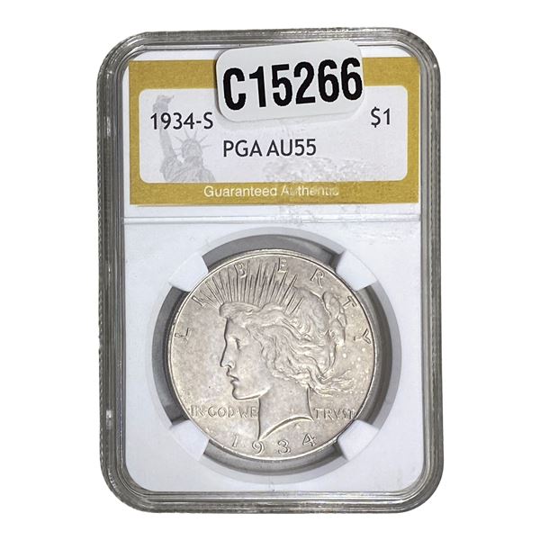 1934-S Silver Peace Dollar PGA AU55