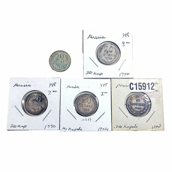 Various Dates Soviet Union Silver 20 Kopeks XF