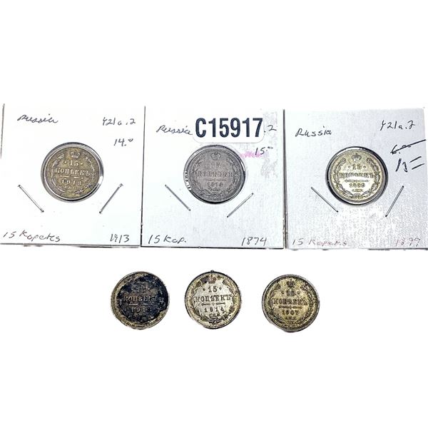 Various Dates Russian Silver 15 Kopeks XF