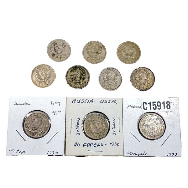 Various Dates Soviet Union Silver 20 Kopeks XF