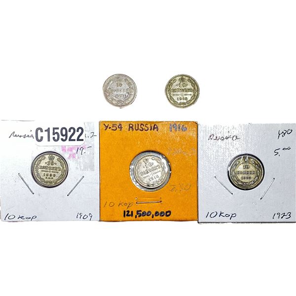 Various Dates Russia Silver 10 Kopeks HIGH GRADE