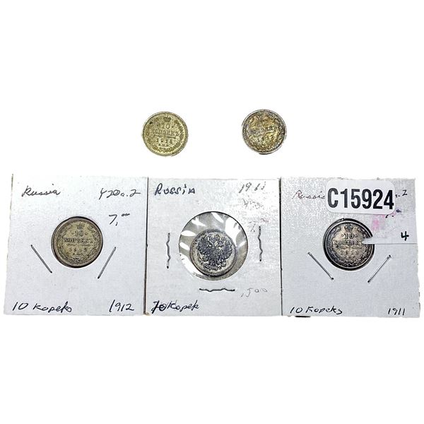 Various Dates Russia Silver 10 Kopeks XF