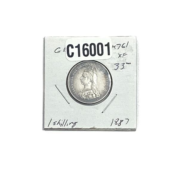 1887 Silver Shilling Coin AU