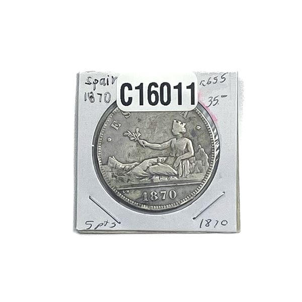 1870 Silver Spain Pesetas XF