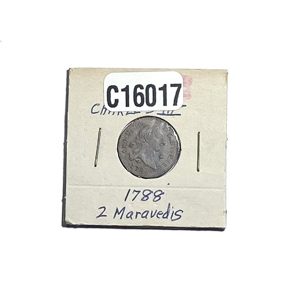 1788 Copper Spain 2 Maravedis AU+
