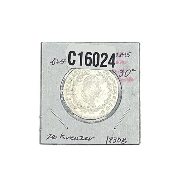 1830-B Silver Austria 20 Kreazer AU+