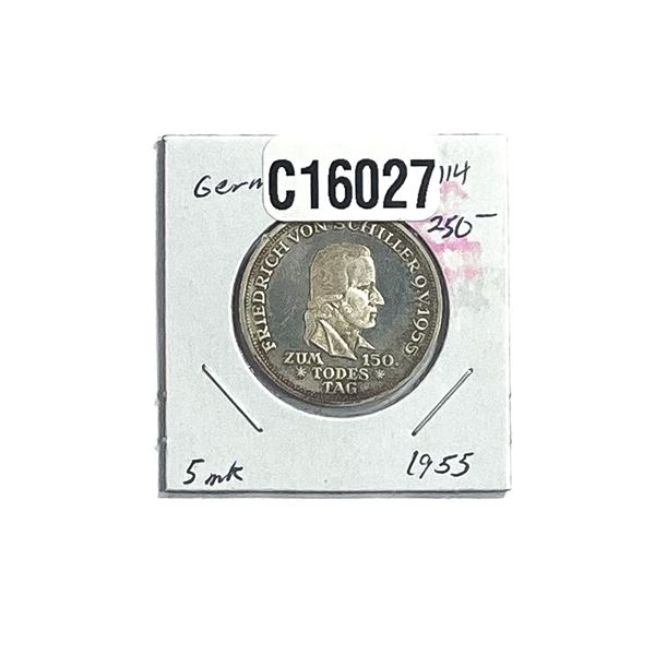 1955 Germany Silver 5 Mark Von Schiller GEM BU