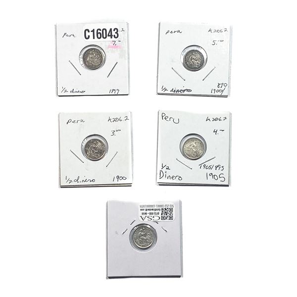 Various Dates Silver Peru 1/2 Dinero AU