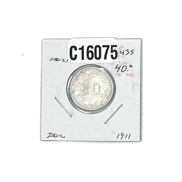 1911-M Silver Mexico 20 centavos AU