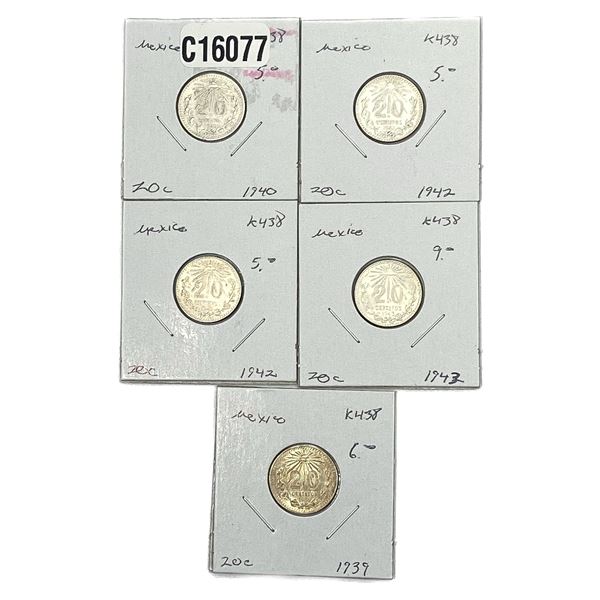 Various Dates Silver Mexico 20 centavos AU+