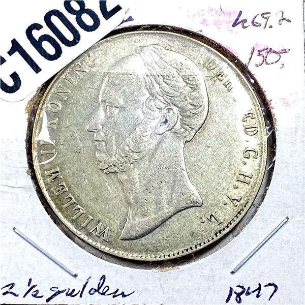 1847 Silver Netherlands 2 1/2 Gulden XF