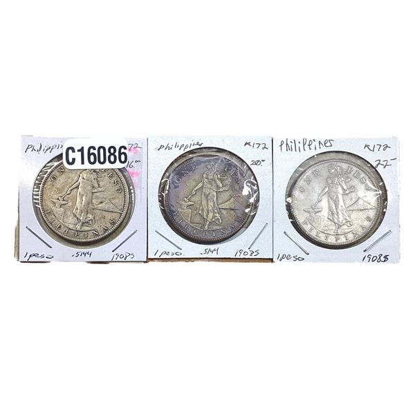1908-S Silver USA Philippines 1 Peso VF