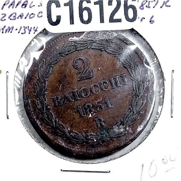 1851-R Papal States 2 Baiocchi AU