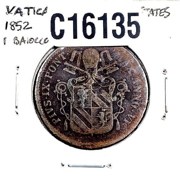 1852-R Papal States 1 Baiocchi VF