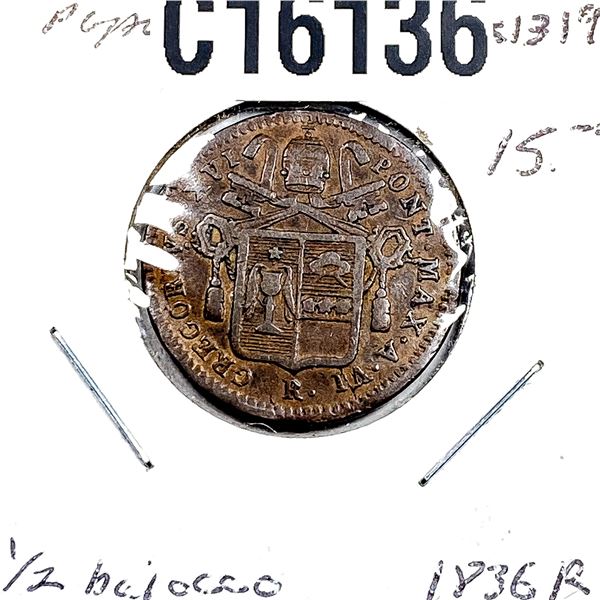 1836-R Papal States 1/2 Baiocco XF