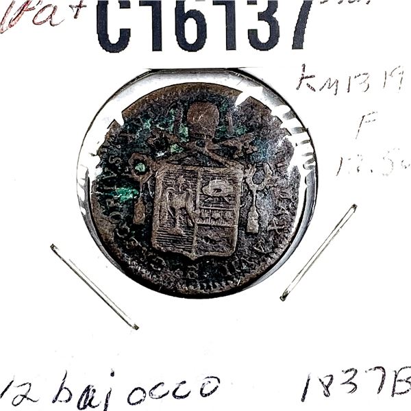 1837-O Papal States 1/2 Baiocco XF