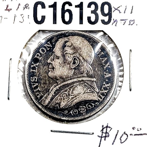 1867-R Silver Papal States 2 Lira XF