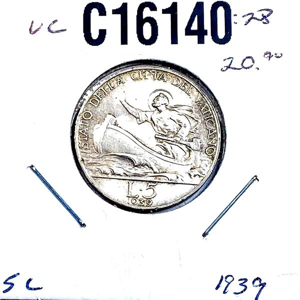 1939-R Silver Vatican City 5 Lira MS