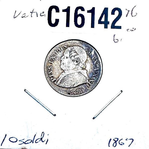 1867-R Silver Papal States 10 Soldi VF