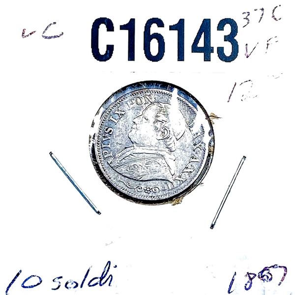 1897-R Silver Papal States 10 Soldi XF