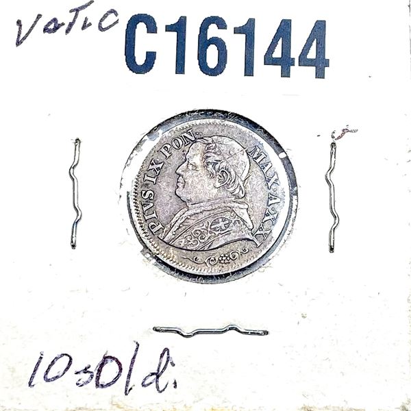 1867-R Silver Papal States 10 Soldi XF